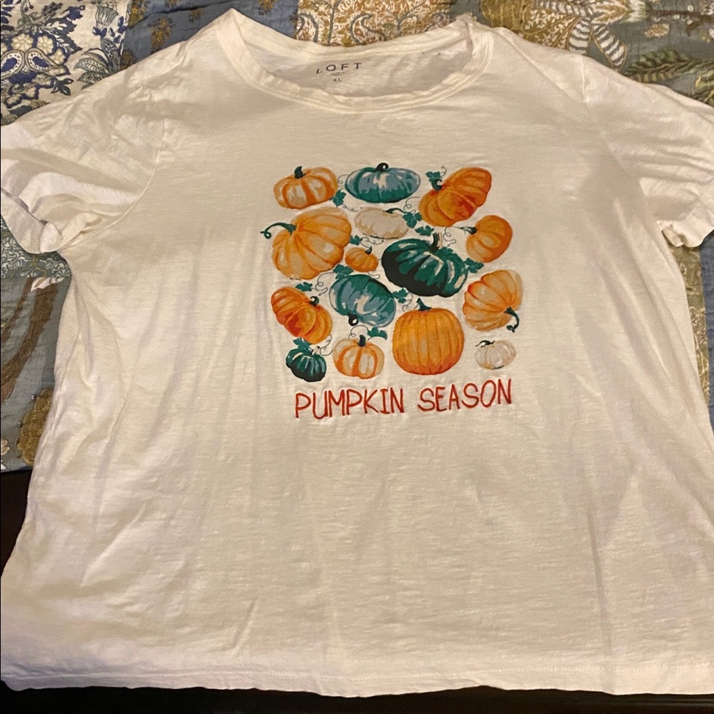 LOFT White Tee with Colorful Pumpkin Design